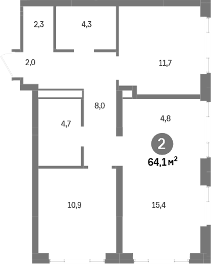 Планировка 3Е-к.кв, 64,1 м² в ЖК Городские легенды